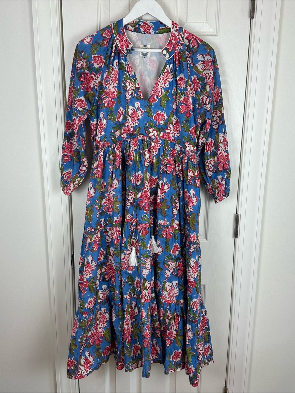 Boutique Boho Floral Block Print Midi Dress